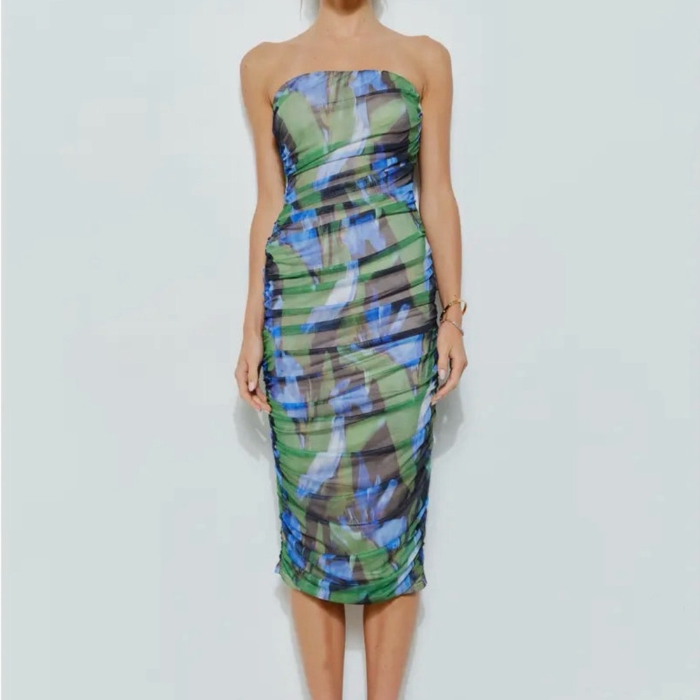 Ina Strapless Dress in Green and Blue